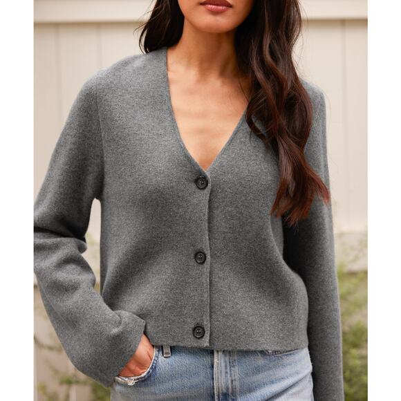 JENNI KAYNE Chelsea wool cashmere Cardigan Gray Derby XL - Picture 3 of 11